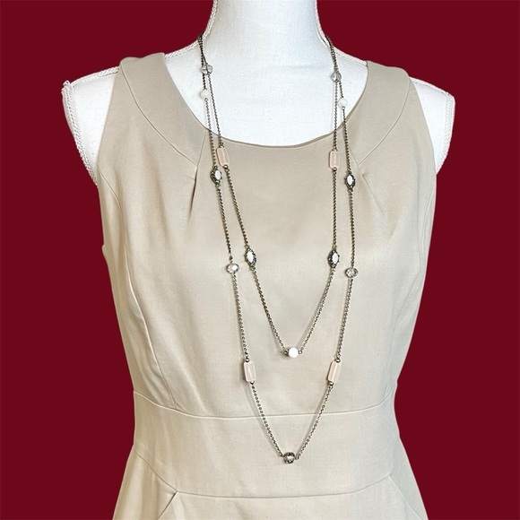 Loft Long Double Bronze Chain Necklace White & Pink Stones 40” - Picture 1 of 5